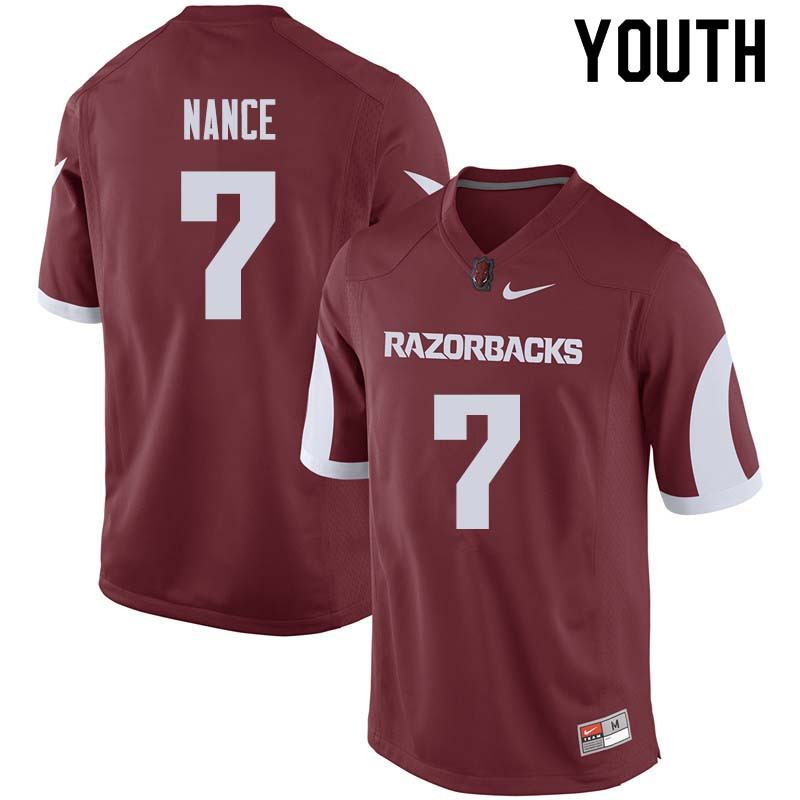 Youth #7 Jonathan Nance Arkansas Razorback College Football Jerseys Sale-Cardinal